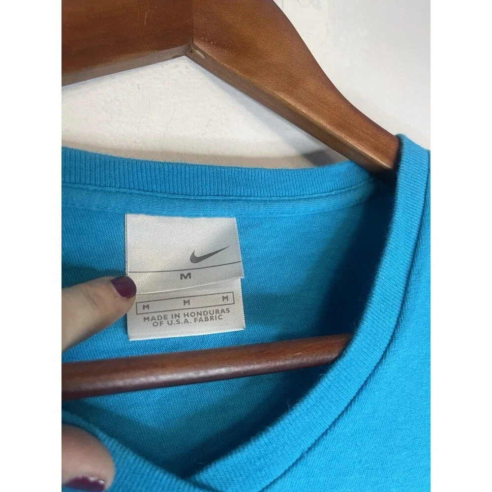 Nike Women's Medium Blue Vneck Long Sleeve Tshirt Logo Y2K Shirt